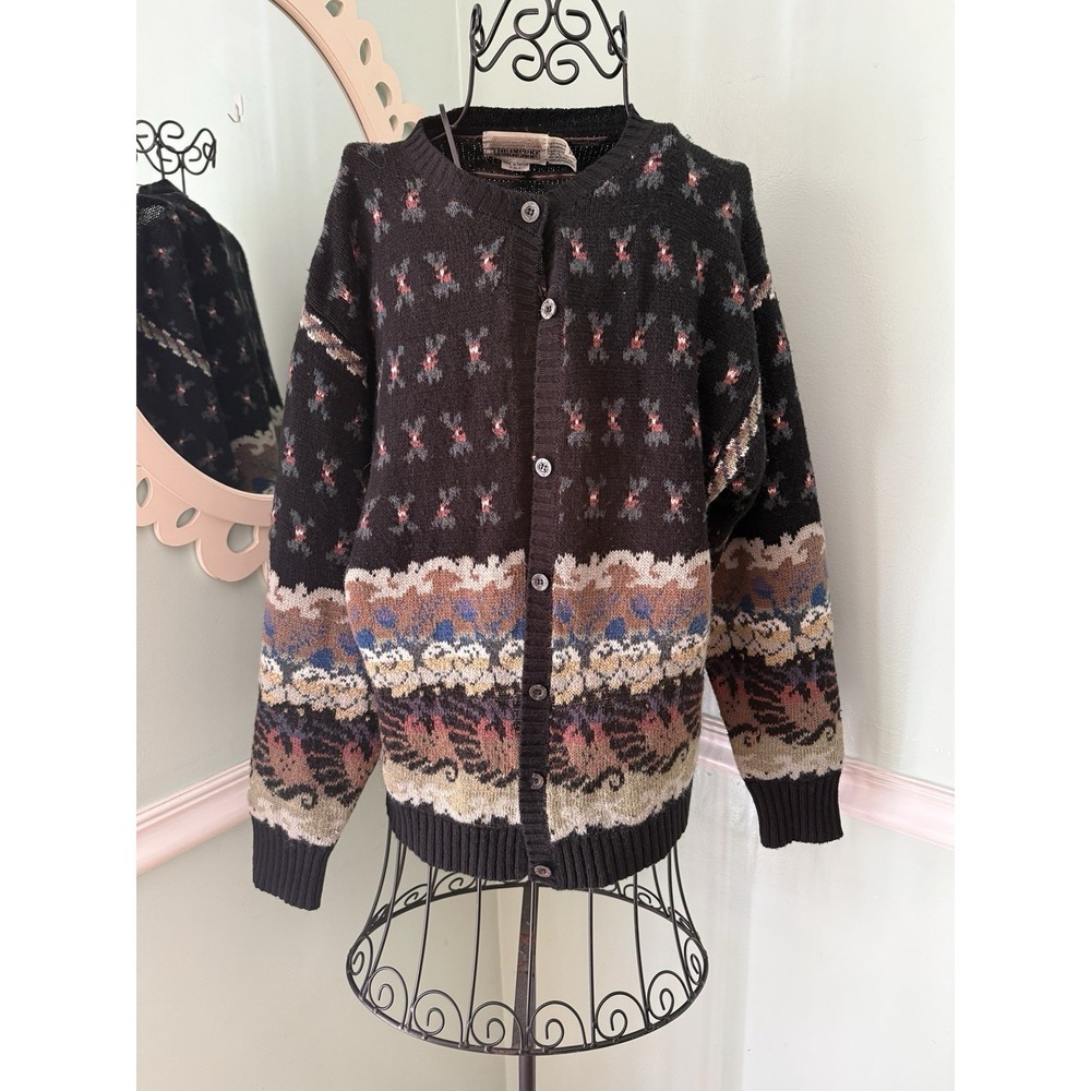 Vtg Fair Isle The Import‎ Workshop Wool Blend Button Cardigan Sweater Large